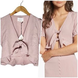 Lost and Wander | Women | Pale Pink Puff Sleeve Tie Front Cropped Top | Small